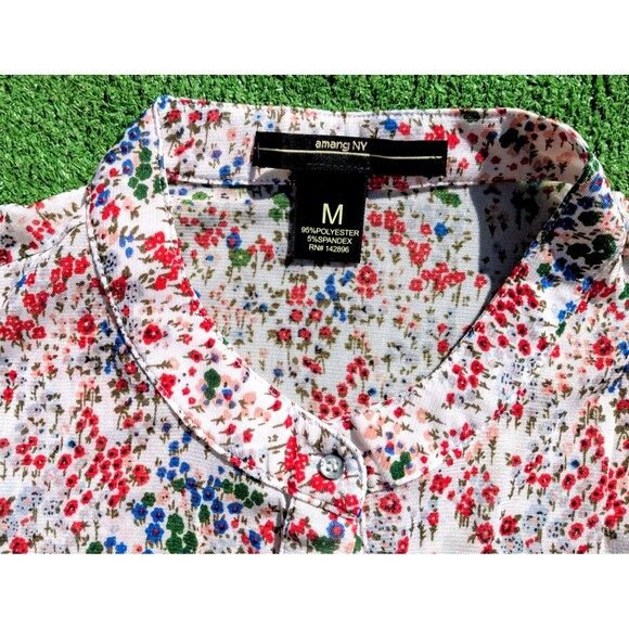Amang NY Womens Med Floral Print 4-Button Sheer Flutter S/S Blouse Shirt Top EUC - Picture 6 of 6
